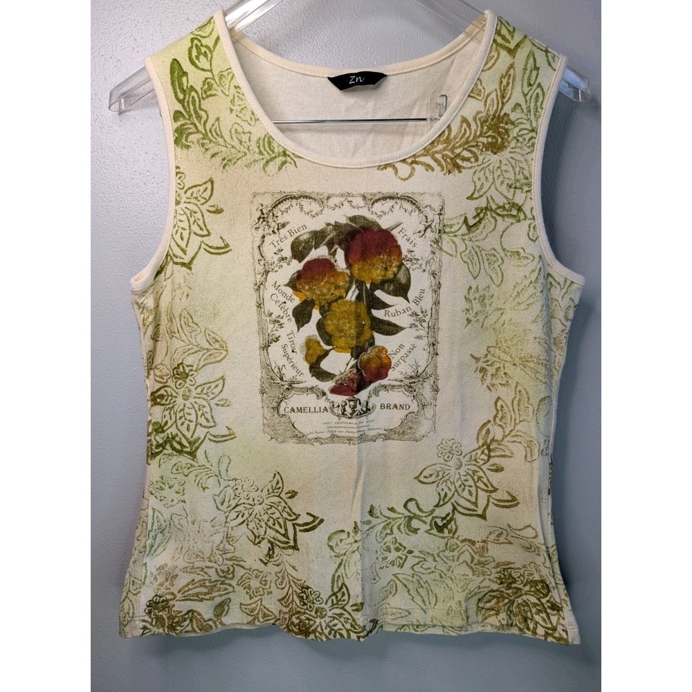Zinc Camellia Graphic Tank Top M Boho Y2K Floral Made in USA Festival